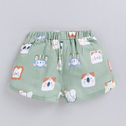 Animal Print Muslin Co-ord Set For Infants - Teal