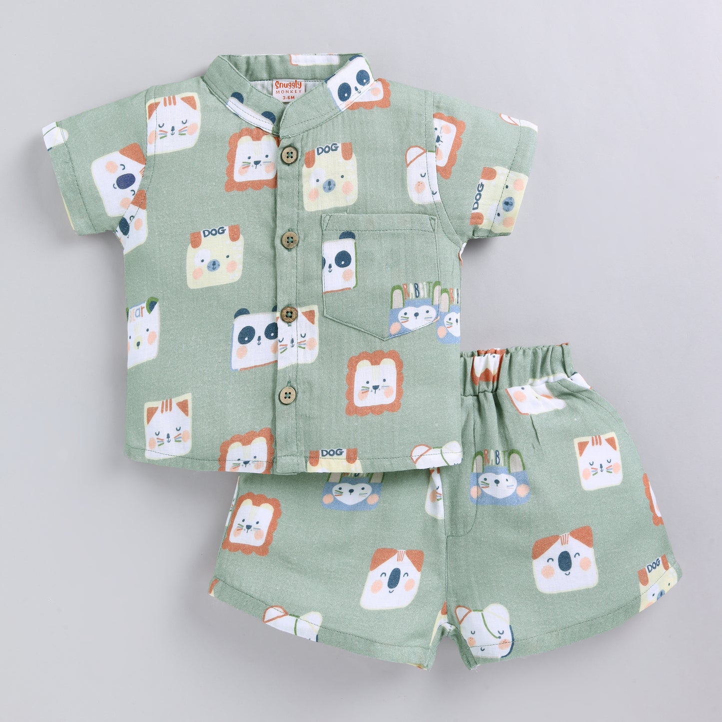 Animal Print Muslin Co-ord Set For Infants - Teal