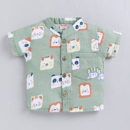 Animal Print Muslin Co-ord Set For Infants - Teal
