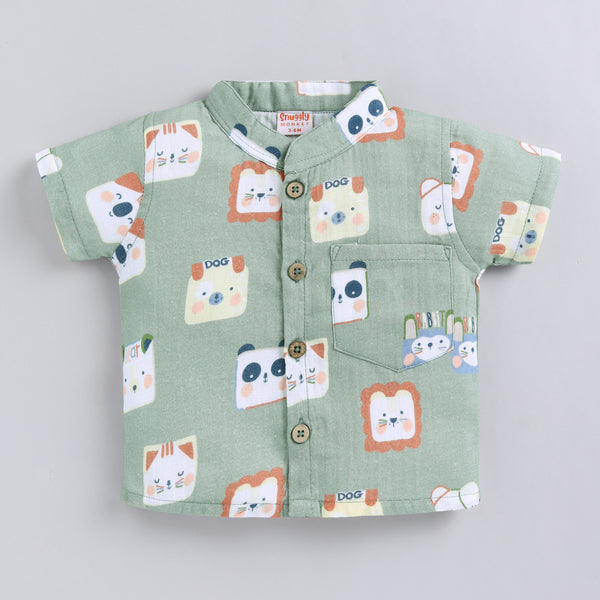 Animal Print Muslin Co-ord Set For Infants - Teal
