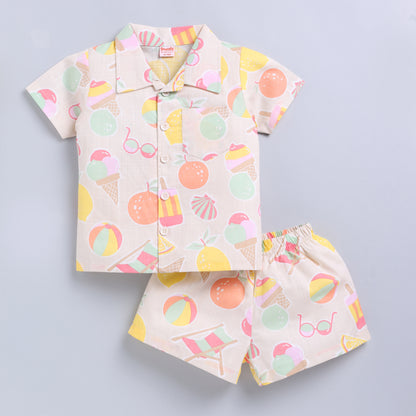 Summer Favourite Top with Shorts Set - Biege