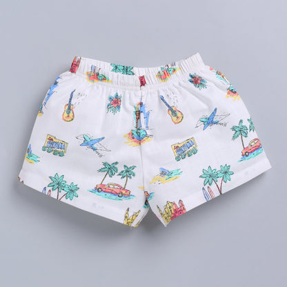 Beach Print Top with Shorts Set