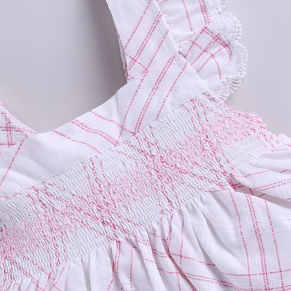 Plaid Pattern Smocking Frock with Matching Hairband