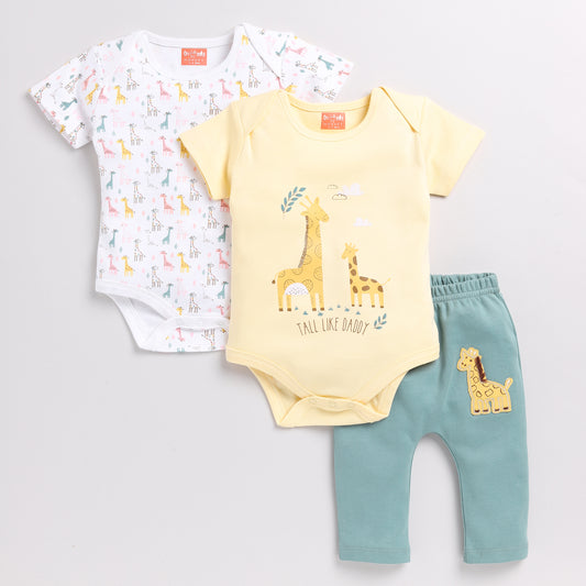 Pack of Three Giraffe Theme Onesies with Diaper Legging