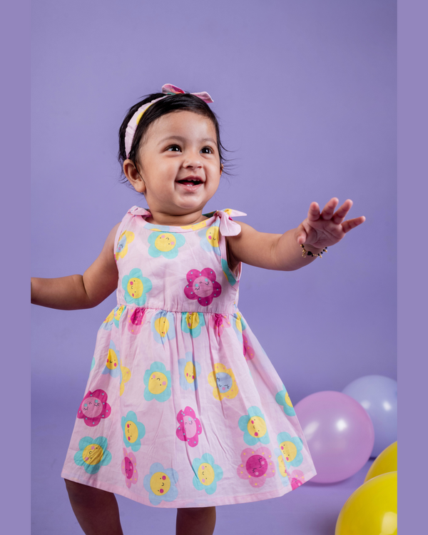 Floral Print Summer Frock with Hairband