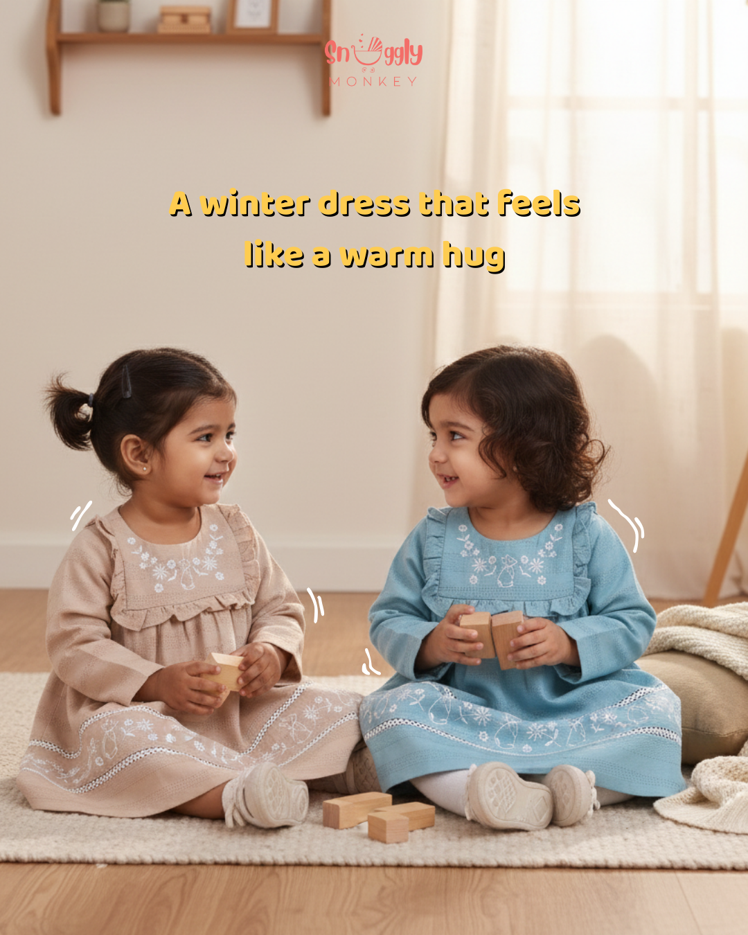 Girls Embroidered Frock with Lace & Frill - Teal