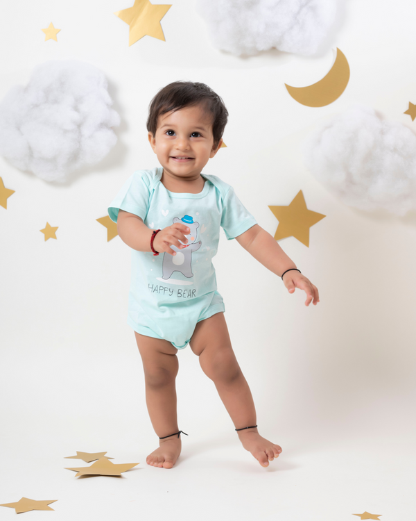 Happy Bear & Heart Print Pack of 3 Onesies