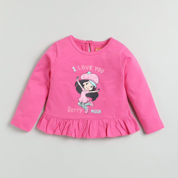 Pink Strawberry Print Full-Sleeves Night suit Set