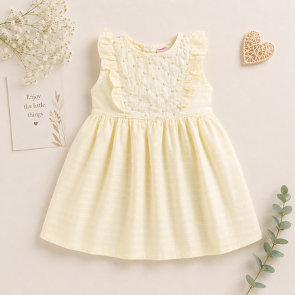 Pearl Embellished Ruffle Dress - Yellow
