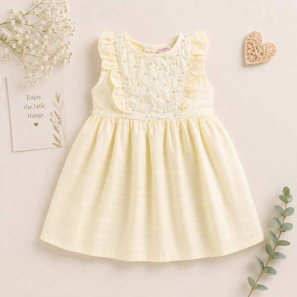 Pearl Embellished Ruffle Dress - Yellow