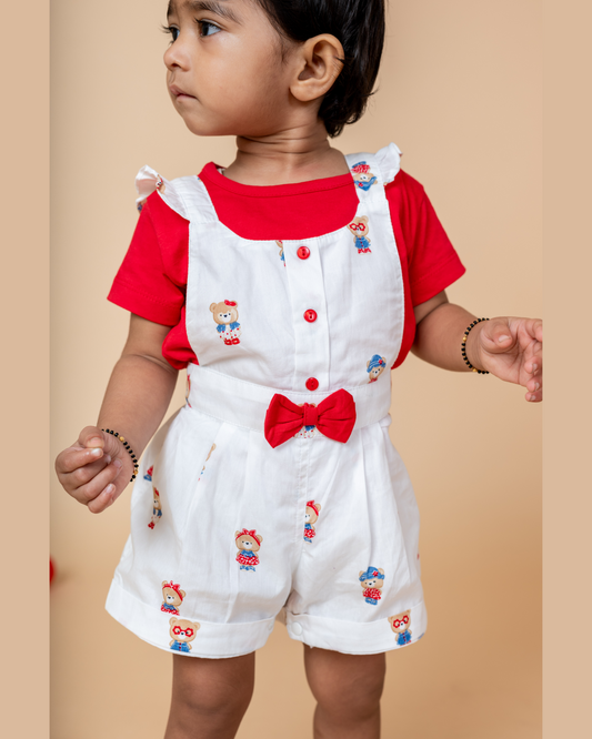 Teddy Print Romper with an Inner