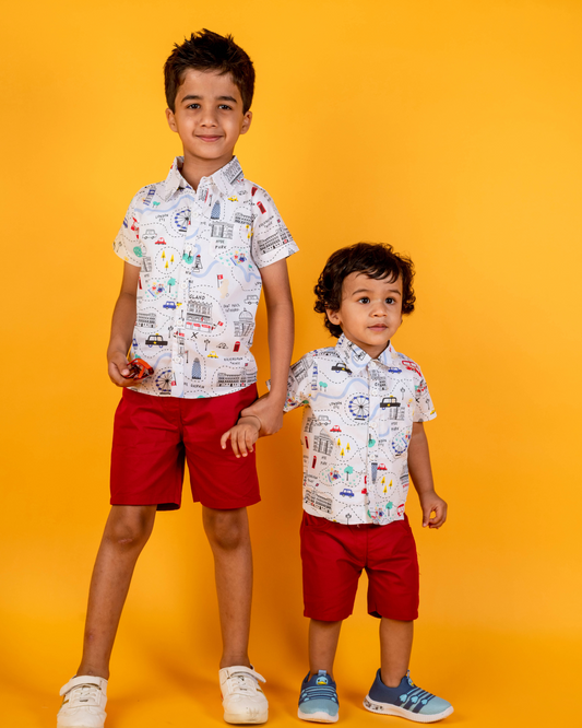 London City Print Shirt with Shorts Set