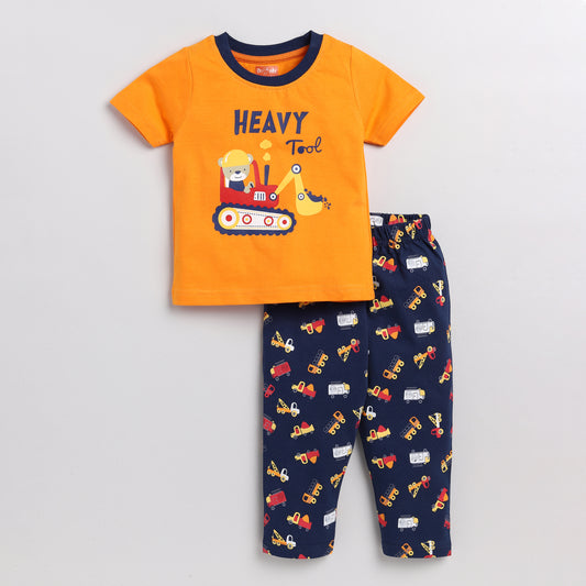Tractor Print Half -Sleeves T-shirt & Pyajama Set