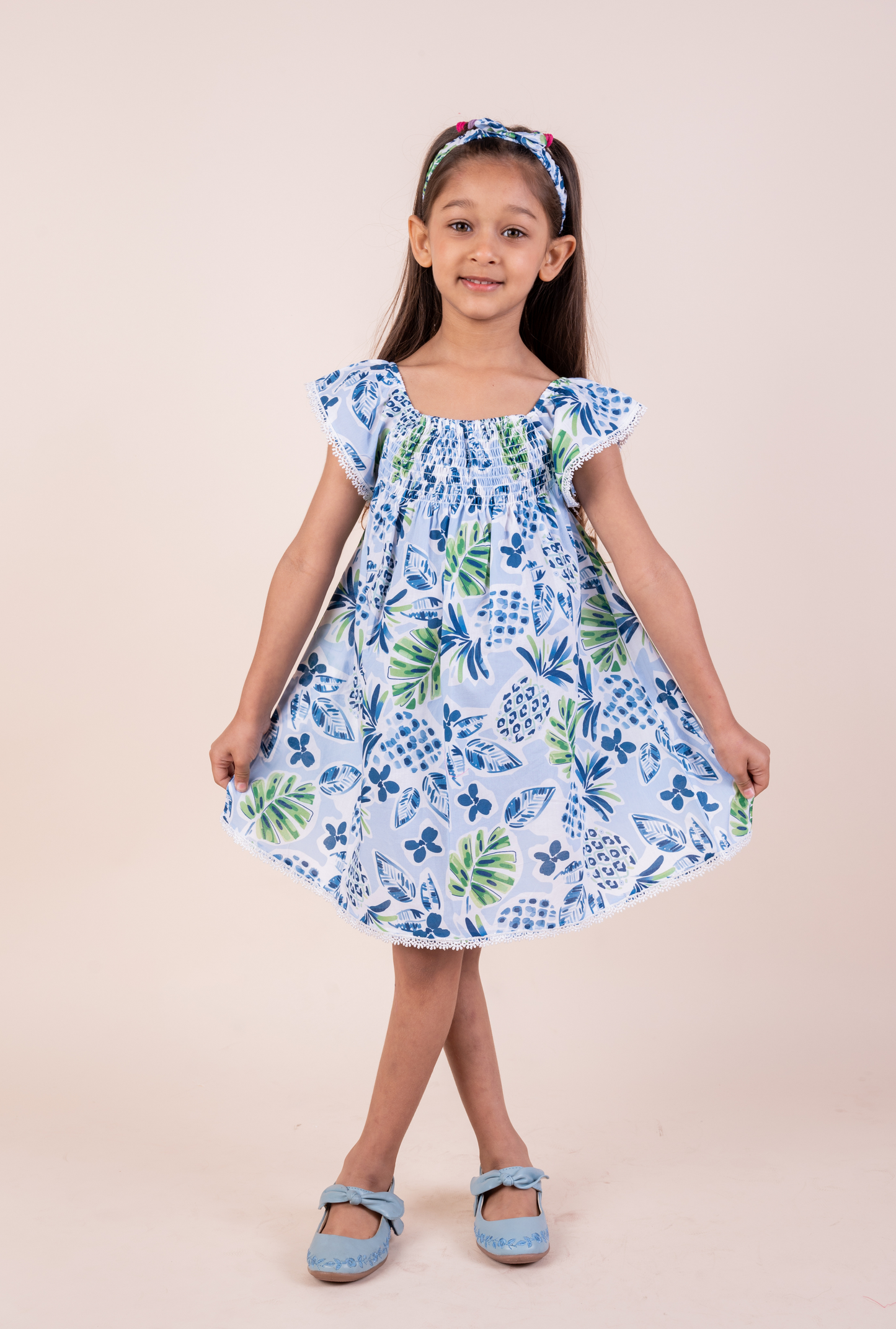 Abstract Pineapple print frock with matching Hairband