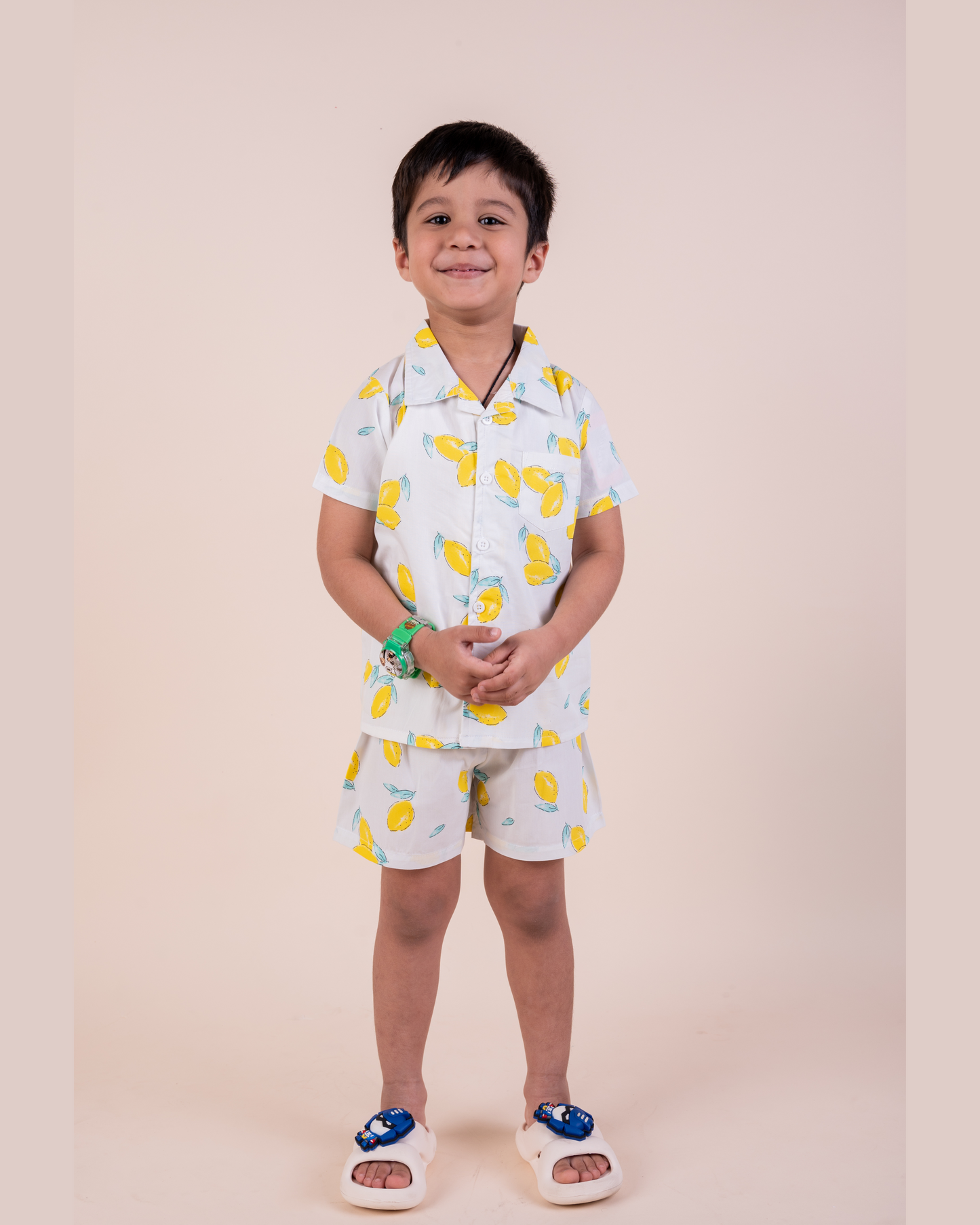 Lemon Print Woven Shirt with Shorts