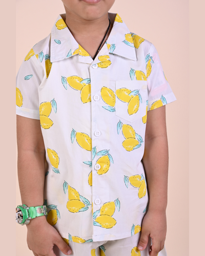 Lemon Print Woven Shirt with Shorts