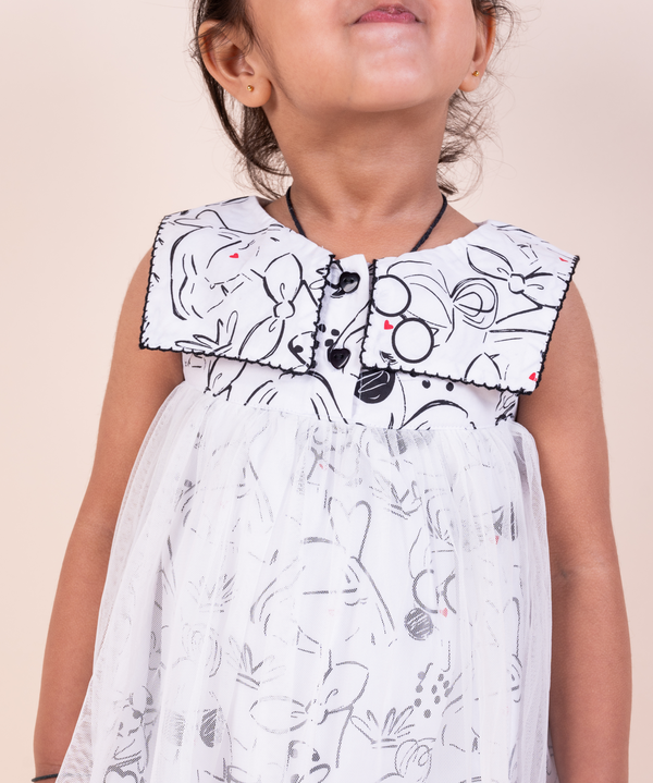 Sassy Girl Print Frock with Net Overlay