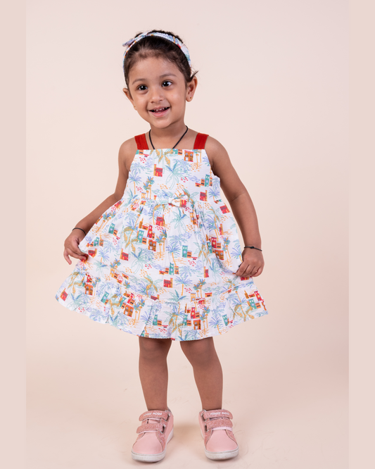 Seersucker Summer Print Frock with Hairband