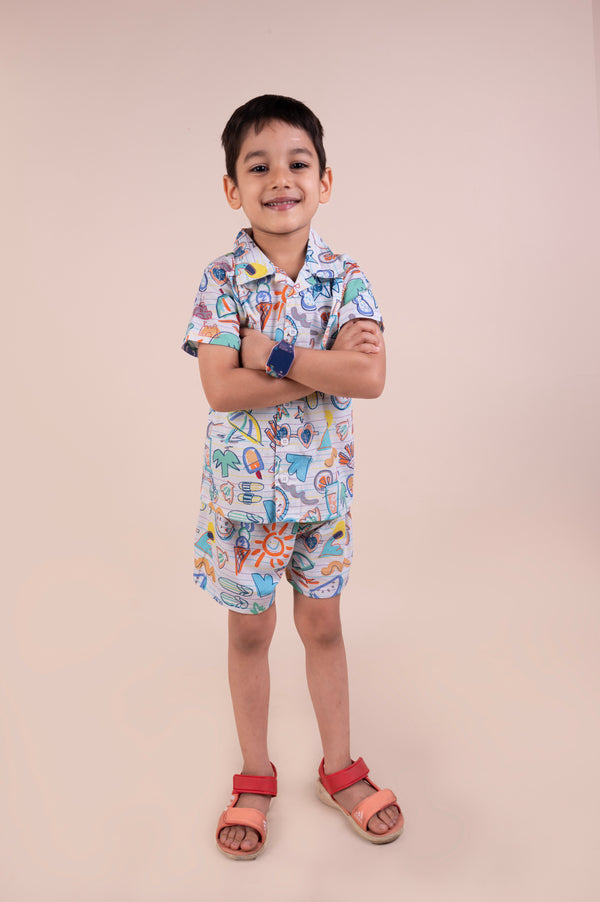 Summer doodle print top with shorts set