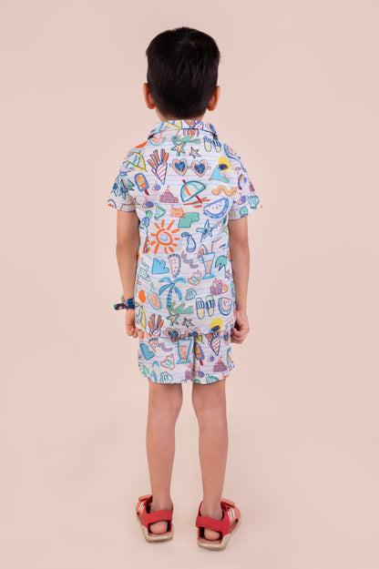 Summer doodle print top with shorts set