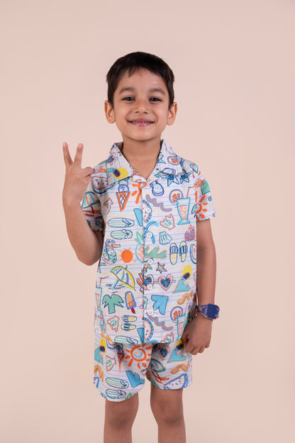 Summer doodle print top with shorts set