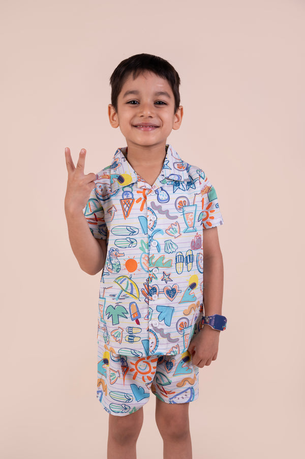 Summer doodle print top with shorts set