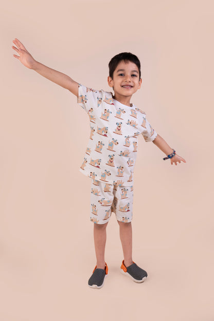 Cute dog print top with shorts set
