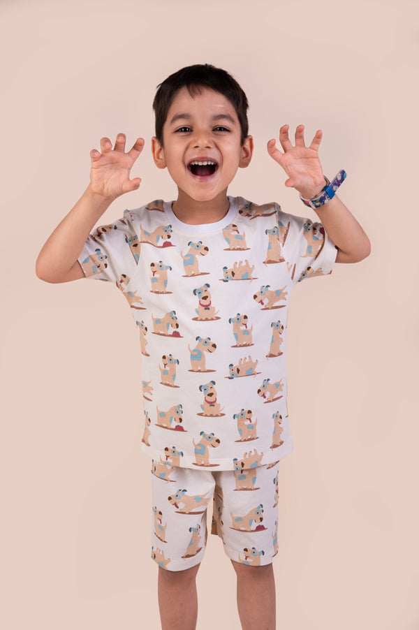 Cute dog print top with shorts set