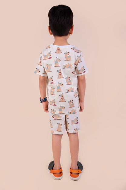 Cute dog print top with shorts set