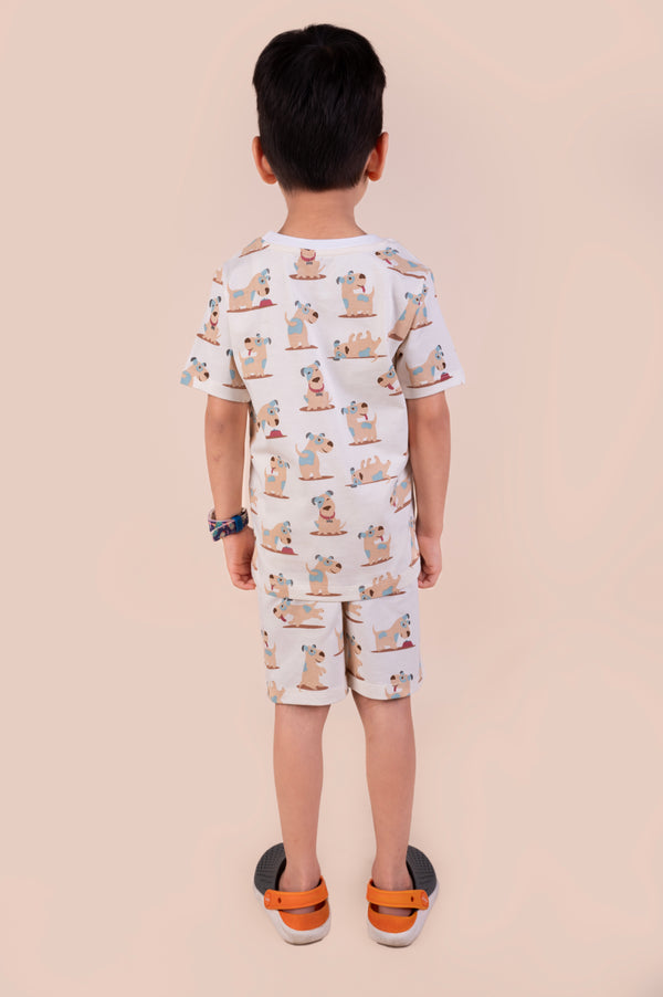 Cute dog print top with shorts set