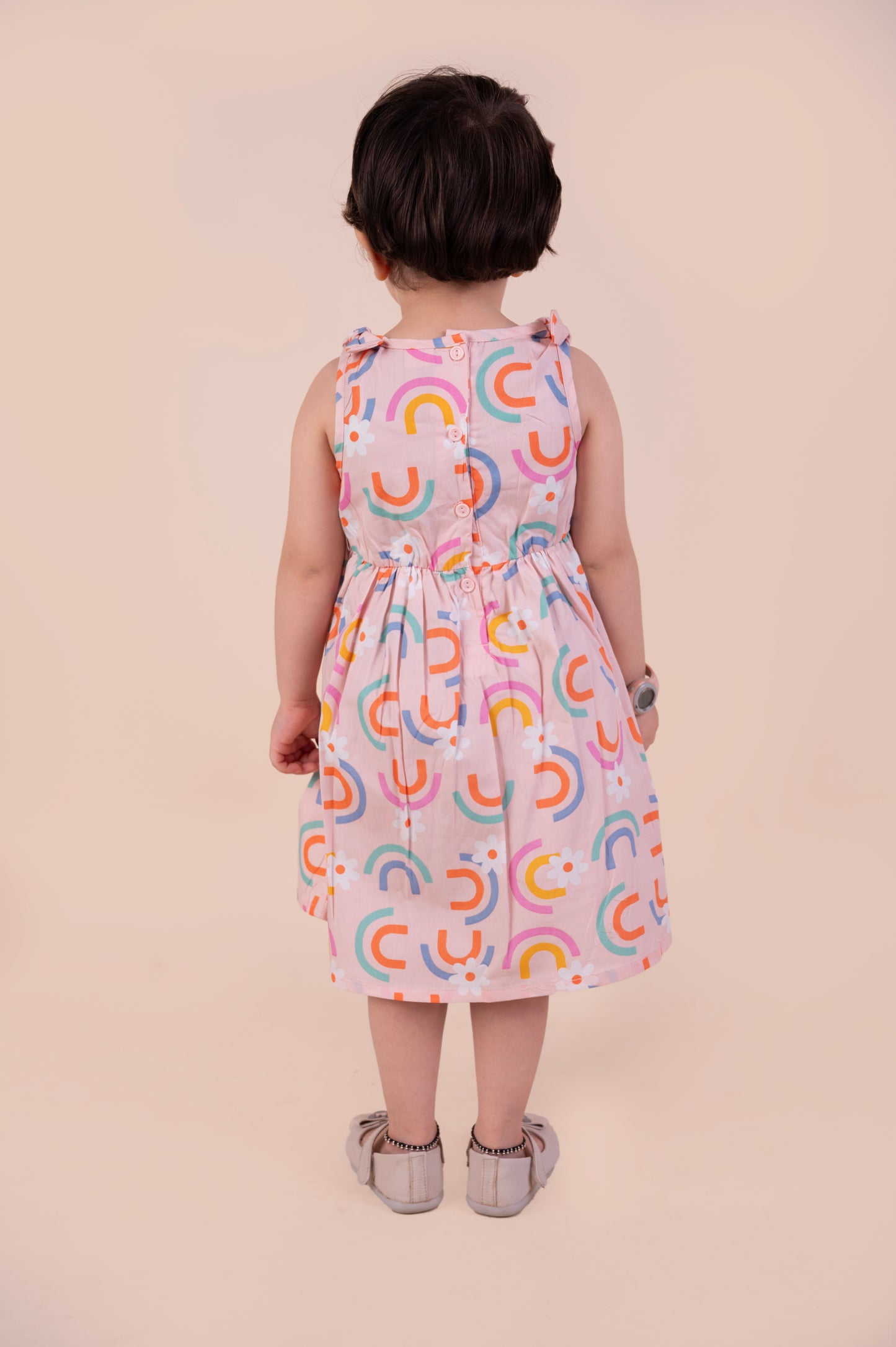 Rainbow Print Sleeveless Frock with matching Hairband