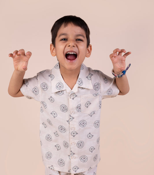 Boys linen lion print co-ord set