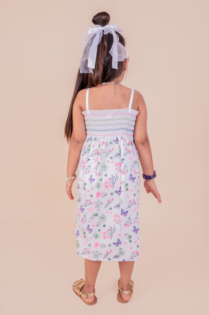Girls Cotton Frock with Hairband | Floral Butterfly Print