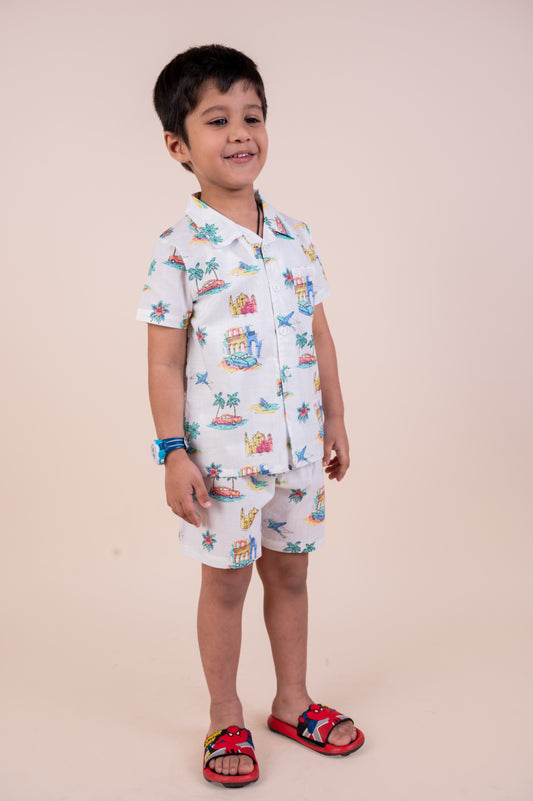 Beach Print Top with Shorts Set