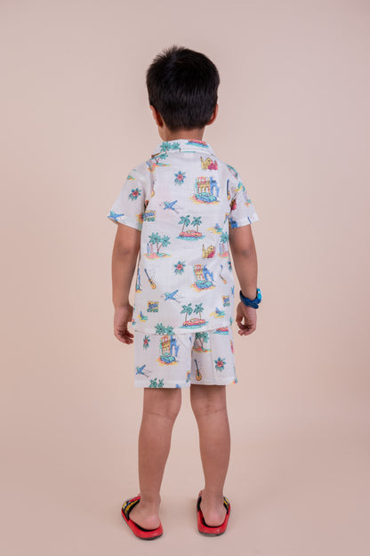 Beach Print Top with Shorts Set