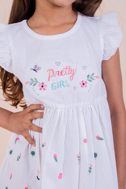Pretty girl embroidered frock - White