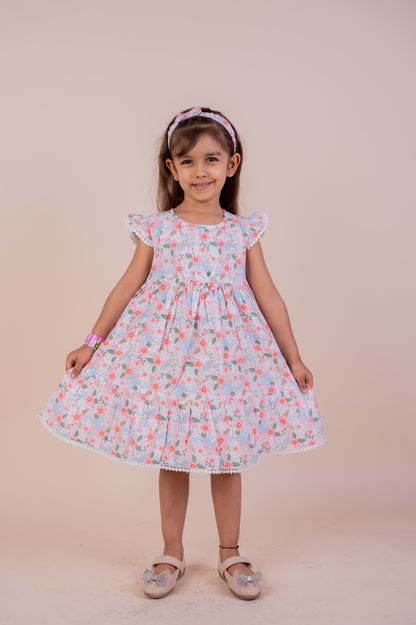 Soft floral print frock with matching hairband
