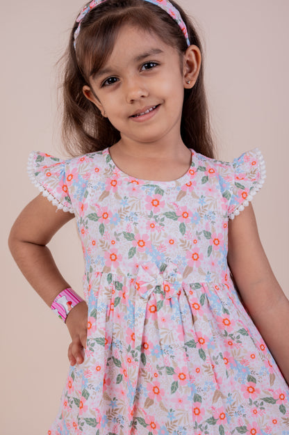 Soft floral print frock with matching hairband