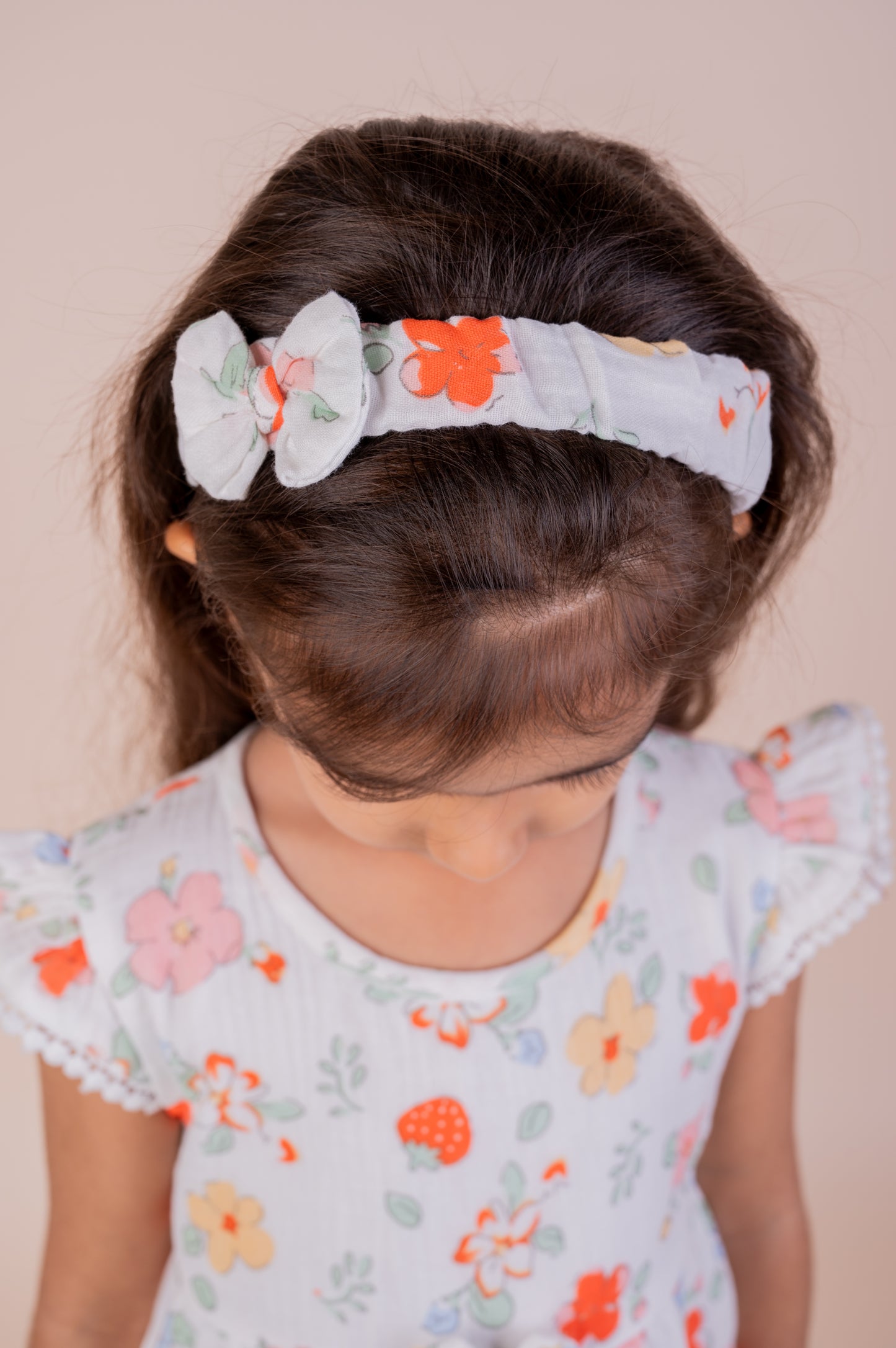 Floral print frock with lace and matching hairband