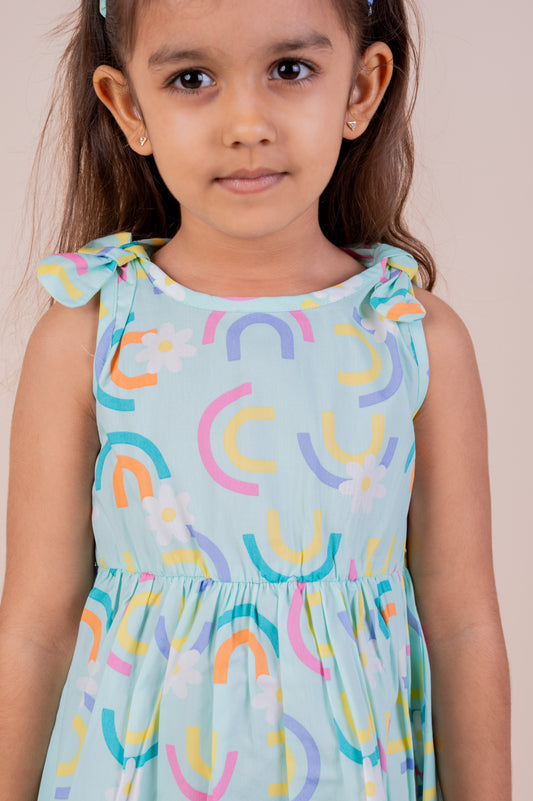 Rainbow Print Sleeveless Frock with matching Hairband