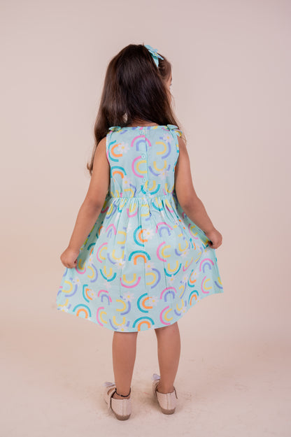 Rainbow Print Sleeveless Frock with matching Hairband
