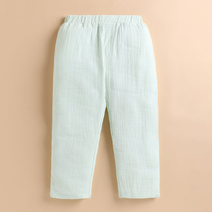 Full Sleeves 100% Cotton Muslin Night Suit Set - Mint Whisper