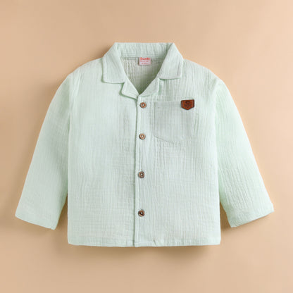 Full Sleeves 100% Cotton Muslin Night Suit Set - Mint Whisper