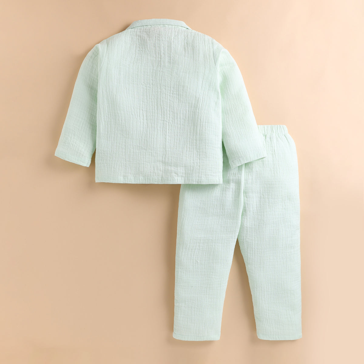 Full Sleeves 100% Cotton Muslin Night Suit Set - Mint Whisper