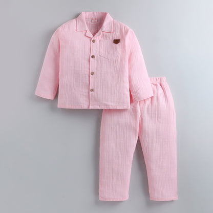 100% Cotton Muslin Night Suit Set - Blush Dream