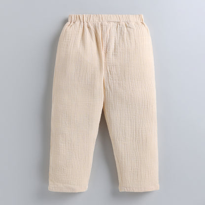 Full Sleeves 100% Cotton Muslin Night Suit - Biege
