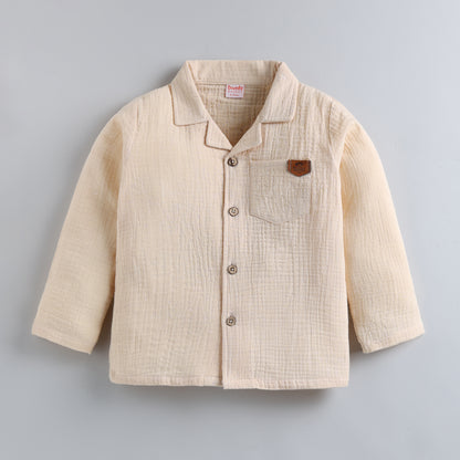 Full Sleeves 100% Cotton Muslin Night Suit - Biege