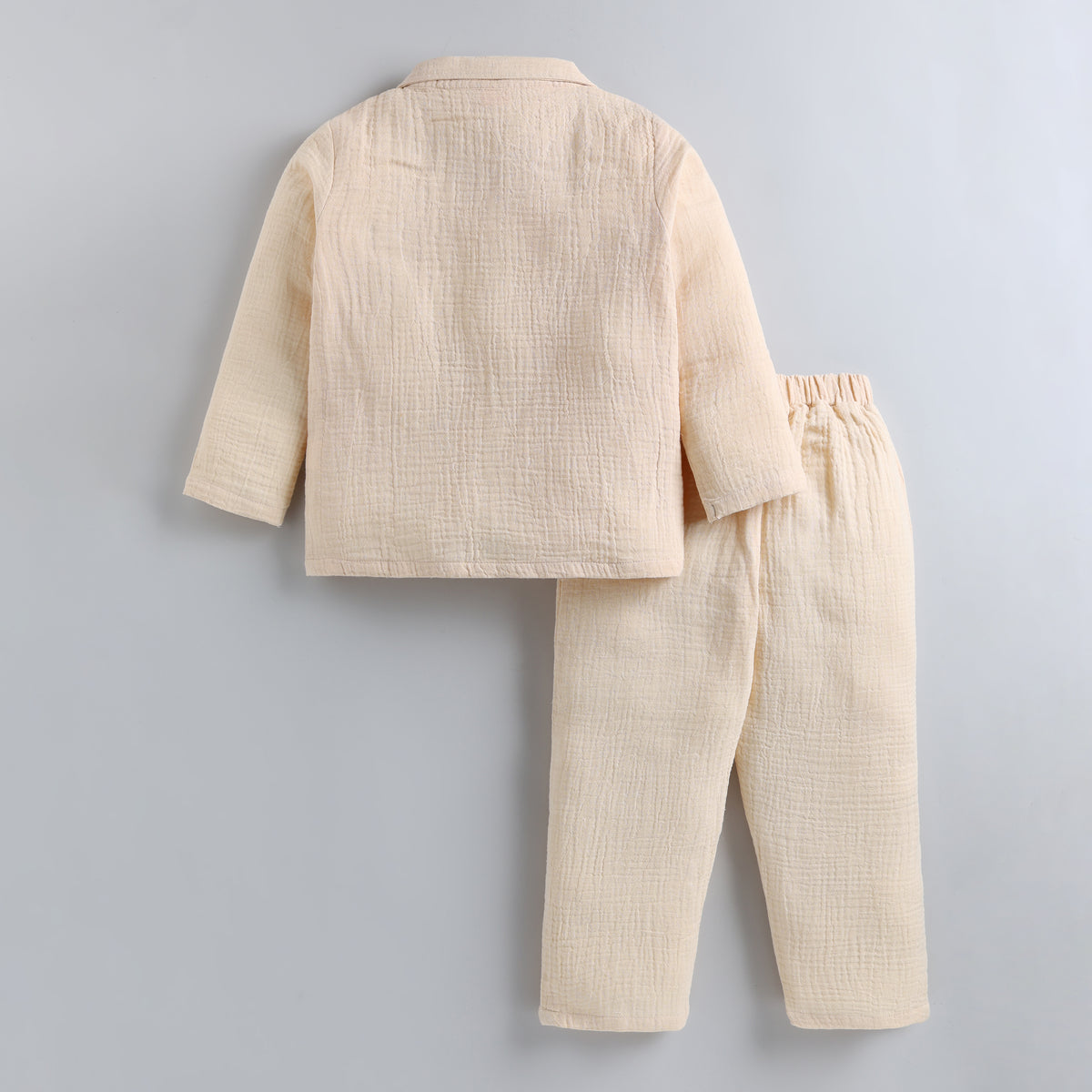 Full Sleeves 100% Cotton Muslin Night Suit - Biege