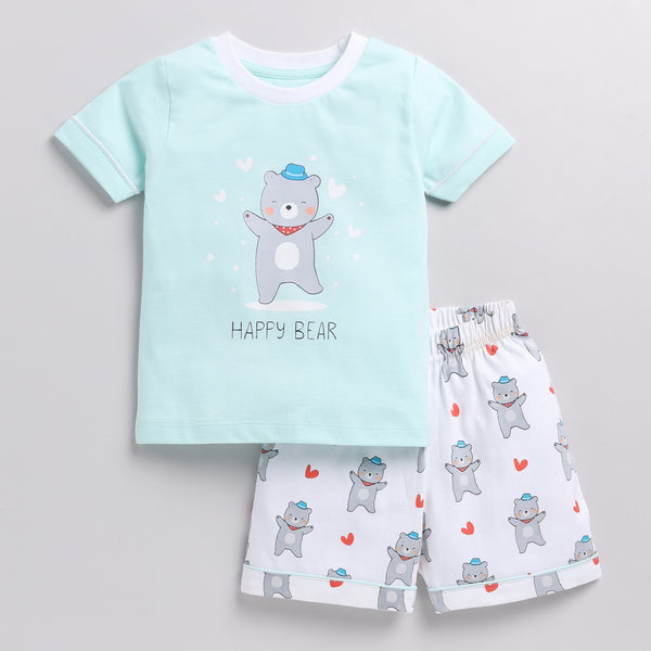 Happy Bear Dancing Print Top with Shorts