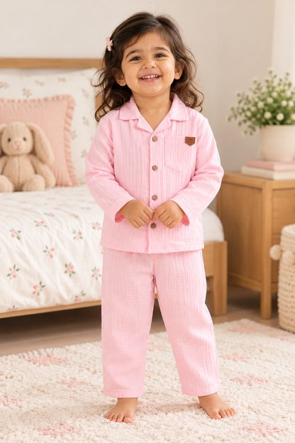 100% Cotton Muslin Night Suit Set - Blush Dream